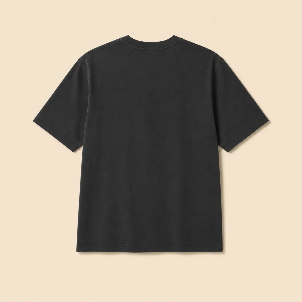 Plain back view of the heavyweight washed-black Bear Pocket Tee.